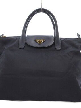 Prada Handbag Shoulder 2-Way Nylon Leather Handle Navy